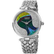 Burgi Peacock Feather Dial Ladies Stainless Steel Crystal Watch BUR162SS