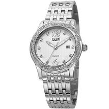Burgi Silver Dial Silver-tone Case Crystal Bezel Ladies Watch BUR102SS