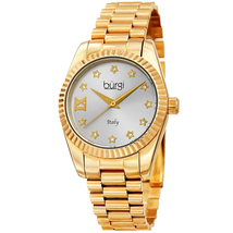 Burgi Designer Quartz Crystal Silver Dial Ladies Watch BUR194YG
