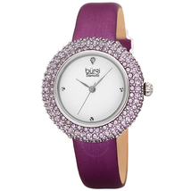 Burgi Ladies Diamond Colored Swarovski Crystal Sparkling Bezel Leather Strap Watch BUR227PU