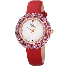 Burgi Ladies Diamond Colored Swarovski Crystal Sparkling Bezel Leather Strap Watch BUR227RD