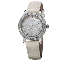 Burgi Mother of Pearl Pattern Dial White Leather Ladies Watch BUR096SSW