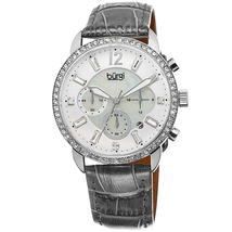 Burgi Crystal Chronograph Grey Leather Mother of Pearl Dial Ladies Watch BUR089GY