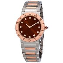 Bvlgari Brown Satine Soleil Lacquered Diamond Dial Ladies Steel and 18kt Rose Gold Watch 102924