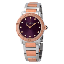 Bvlgari Automatic Purple Diamond Dial Steel and 18K Pink Gold Ladies Watch 102622