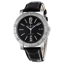 Bvlgari Black Dial Stainless Steel Black Leather Men's Watch 101380 BB42BSLDAUTO