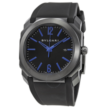 Bvlgari Octo Black Lacquered Polished Dial Black Rubber Strap Men's Watch 102814