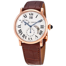 Cartier Rotonde Silvered Guilloche Dial Men's 18kt Rose Gold Watch W1556240