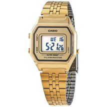Casio Retro Perpetual Alarm Quartz Digital Chronometer Gold Dial Ladies Watch LA-680WGA-9DF