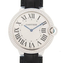 Cartier Ballon Bleu Silver Dial Alligator Leather Diamond Men's Watch WE902056