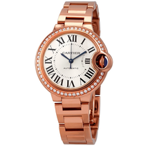 Cartier Ballon Bleu Silver Dial Automatic Ladies 18kt Rose Gold Diamond Watch WJBB0036