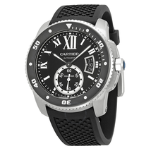 Cartier Calibre de  Black Dial Rubber Men's Watch W7100056