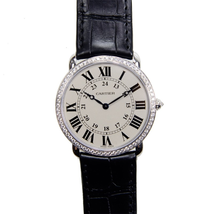 Cartier Ronde Louis Large Model Diamond Bezel Silver Dial 18 kt White Gold Ladies Watch WR000551