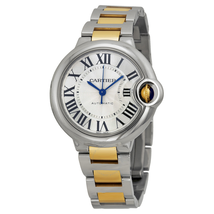 Cartier Ballon Bleu Automatic Silver Dial Stainless Steel and 18kt Yellow Gold Ladies Watch W2BB0002