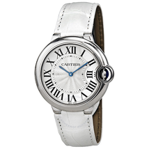 Cartier Ballon Bleu Silver Dial Stainless Steel White Leather Ladies Watch W6920087