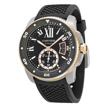 Cartier Calibre de  Black Dial Black Rubber Men's Watch W7100055