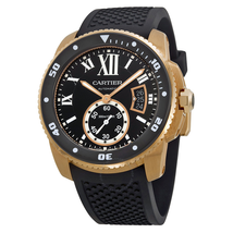 Cartier Calibre de  Diver Automatic Black Dial Rubber Men's Watch W7100052
