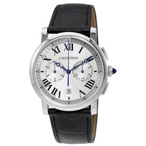 Cartier Rotonde Cartier Automatic Chronograph Silver Dial Black Leather Men's Watch WSRO0002