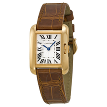 Cartier Tank Anglaise Silver Dial 18k Rose Gold Brown Leather Small Ladies Watch W5310027