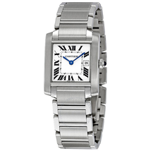 Cartier Tank Francaise White Grained Dial Steel Midsize Watch W51011Q3