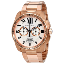 Cartier Calibre de  Automatic Silver Dial 18kt Pink Gold Men's Watch W7100047