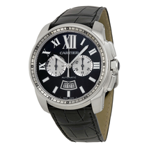 Cartier Calibre De  Black Dial Black Leather Men's Watch W7100060