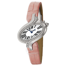 Cartier Delices Silver Dial 18kt White Gold Diamond Pink Leather Ladies Watch WG WG800014