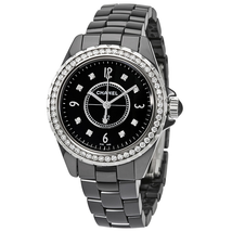 Chanel J12 Diamond Black Dial Black Ceramic Ladies Watch H3108