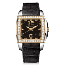 Chopard Two O Ten Black Dial Diamond Black Leather Ladies Watch 138473-9001