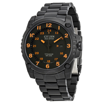 Citizen Eco Drive STX43 Black Orange Dial Titanium Men's Watch BJ8075-58F