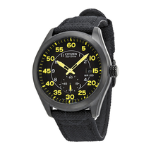 Citizen Eco Drive Black and Yellow Dial Black Nylon Strap Men's Watch BV1085-14E
