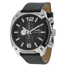 Diesel Overflow Black Dial Black Leather Men's Quartz Watch DZ4341