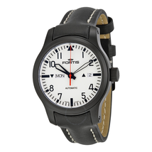 Fortis F-43 Stealth Automatic White Dial Black Leather Men's Watch 6551812L01 655.18.12 L01
