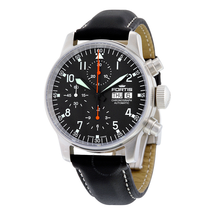 Fortis Flieger Classic Automatic Chronograph Black Dial Black Leather Men's Watch 597.11.11 LF