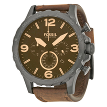 Fossil Nate Chronograph Brown Dial Brown Leather Men's Watch JR1487