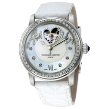 Frederique Constant Heart Beat Automatic Mother of Pearl Dial White Leather Ladies Watch FC-310SQ2PD6
