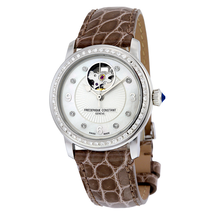 Frederique Constant Heart Beat Automatic Mother of Pearl Diamond Dial Brown Leather Ladies Watch FC-310HBAD2PD6