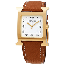 Hermes H Hour White Dial Brown Leather Ladies Watch 036842WW00 W036842WW00