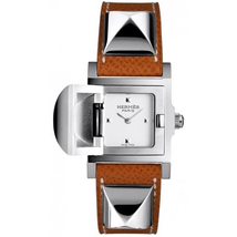 Hermes Medor White Dial Ladies Brown Leather Watch 028321WW00