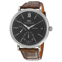 IWC Portofino Manual Wind Eight Days Black Dial Brown Leather Men's Watch 5101-02 IW510102