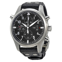 IWC Double Chronograph Pilot  Black Dial Black Leather Men's Watch IW377801