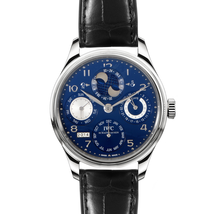 IWC Portuguese Perpetual Calendar Blue Dial 18kt White Gold Black Leather Men's Watch IW503203