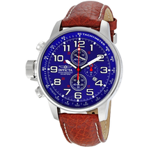 Invicta Lefty Chronograph Blue Dial Stainless Steel Brown Leather Band Unisex Watch 3328