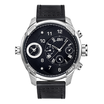 JBW G3 Stainless Steel Diamond Case Black Leather Strap Men's Watch J6325C