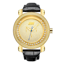 JBW Hendrix Gold-tone Steel Case Black Leather Strap White Crystal Pave Dial Men's Watch JB-6211L-A