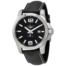 Longines Conquest Black Dial Black Leather Men's Watch L37604563
