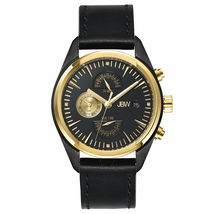 JBW Woodall Gold-tone Case Black Calfskin Leather Strap Diamond Multi-Function Men's Watch J6300C