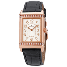 Jaeger LeCoultre Grande Reverso Silver Dial 18kt Rose Gold Black Leather Ladies Watch Q3202421