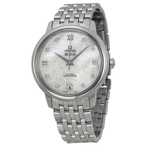 Omega De Ville Prestige  Automatic White Mother of Pearl Diamond Dial Stainless Steel Ladies Watch 42410332055001 424.10.33.20.55.001