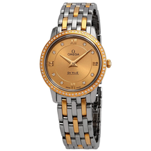 Omega De Ville Champagne Diamond Dial Ladies Steel and 18K Yellow Gold Watch 424.25.27.60.58.001